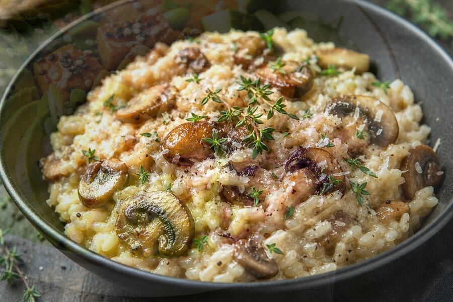 Bowl de riz arborio aux champignons (meal prep) de printemps