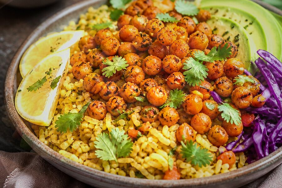 Cantonais de riz jasmin aux pois chiches (batch cooking) de printemps