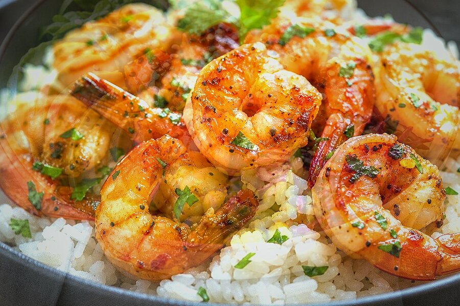 Bowl de riz basmati aux crevettes (gourmet)