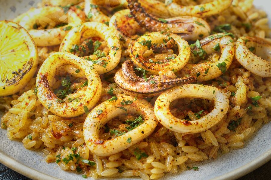 Pilaf de riz gluant aux calamars (batch cooking) d'hiver